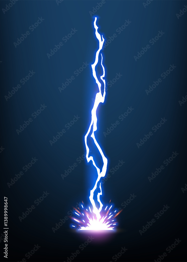Lightning animation with sparks. Electricity thunderbolt danger, light electric powerful thunder. Bright energy effect, vector illustration