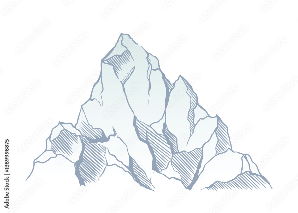 Mountain climbing route to top rock with red flag on peak. Business journey path in progress, way to success or concept of goal. Vector illustration