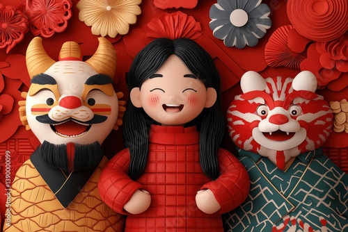 Festive celebration with cheerful characters showcasing cultural traditions and vibrant decorations