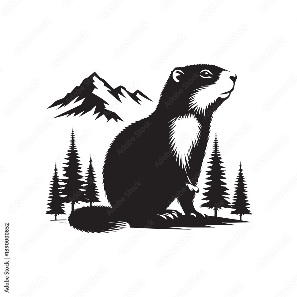 Fototapeta premium Marmot Silhouette - Marmot Minimalist Design - Marmot Vector - Illustration Of Marmot.
