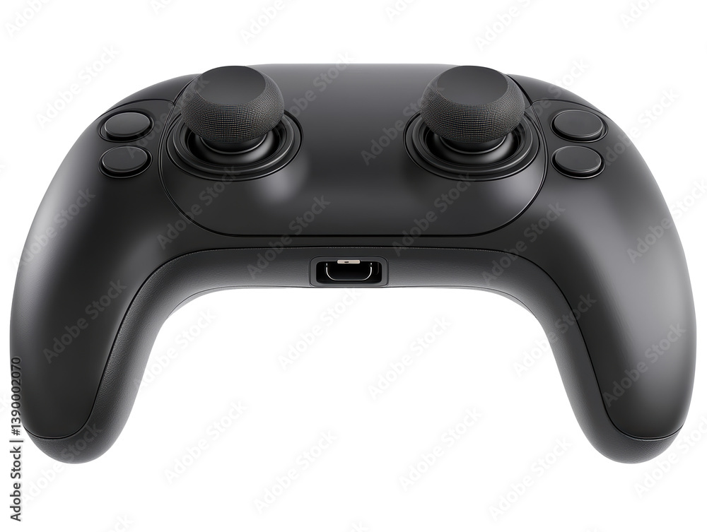 A sleek black gaming controller featuring dual thumbsticks and multiple buttons for enhanced gameplay. A sleek black gaming controller featuring dual thumbsticks and multiple buttons for enhanced gameplay.