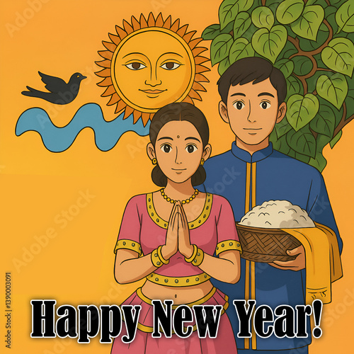 Sinhala and Tamil new year, Aurudu, Ayubowan Couple. Happy New Year.