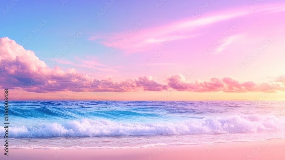 Naklejka premium Serene Ocean Waves Under Colorful Sunset Sky with Calm Atmosphere