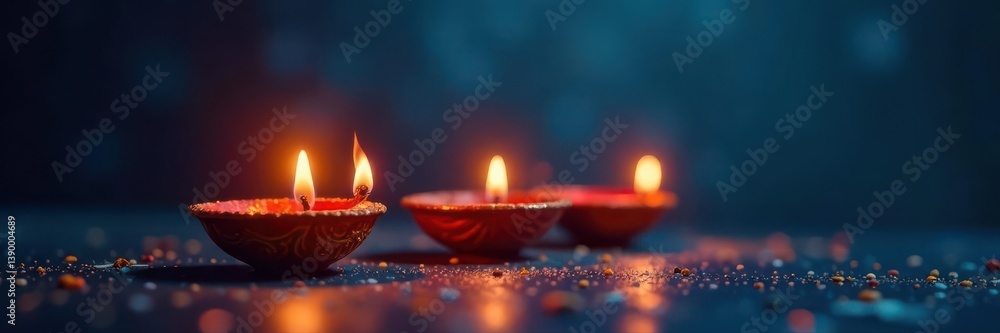 Ornate diya lamps cast warm light against a deep blue Diwali's sacred lamps ablaze , Tradition, Golden Ornate diya lamps cast warm light against a deep blue Diwali's sacred lamps ablaze , Tradition, Golden