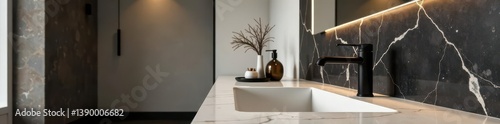 Wallpaper Mural Sleek black fixtures, marble accents, modern design, onyx, relaxation Torontodigital.ca