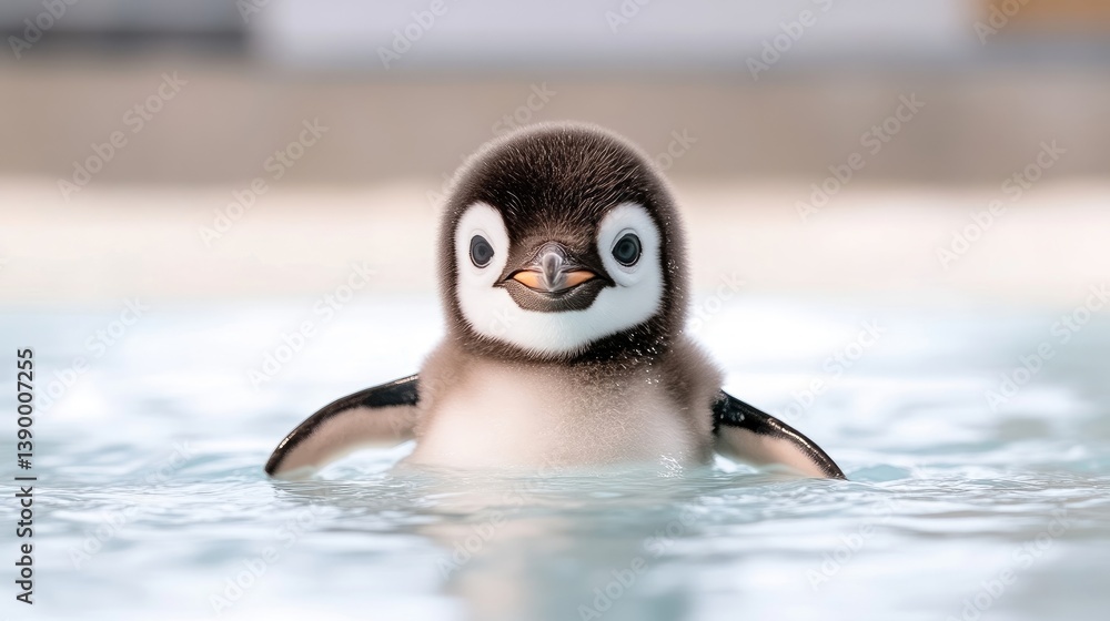 Fototapeta premium Cute penguin chick swimming