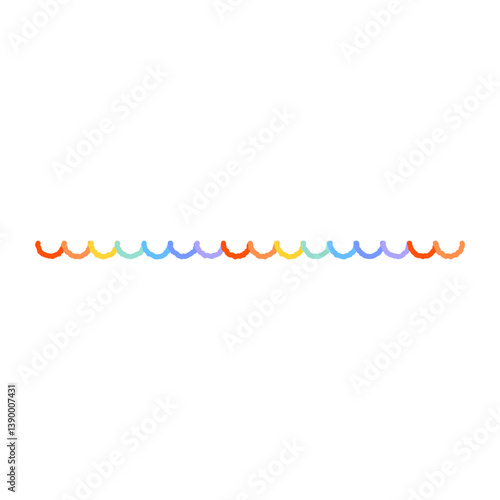 Hand drawn colorful scallop line doodle. Minimal decorative outline element vector design isolated illustration.