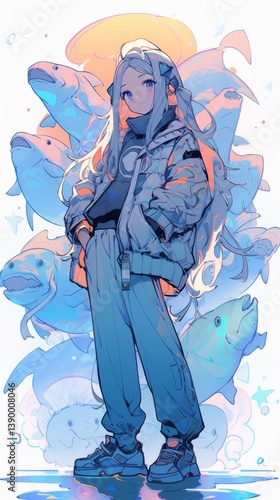 Wallpaper Mural Anime Girl with Fish Torontodigital.ca