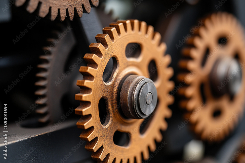 Large mechanical gears in motion create a dynamic industrial environment in a factory setting Large mechanical gears in motion create a dynamic industrial environment in a factory setting
