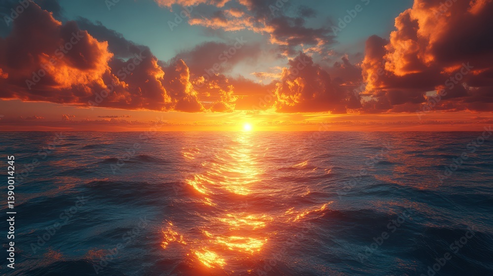 Fototapeta premium Sunset ocean calm vibrant colors nature scene