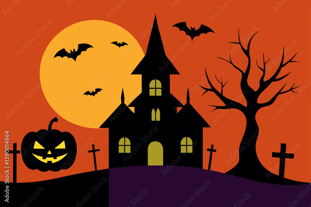 Halloween background with pumpkin and bats Halloween background with pumpkin and bats