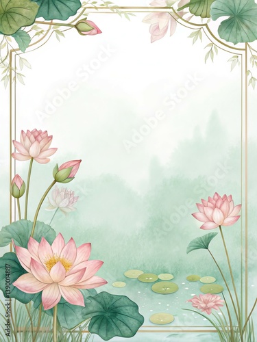 Delicate Pink Lotus Flowers in a Serene Water Garden Setting