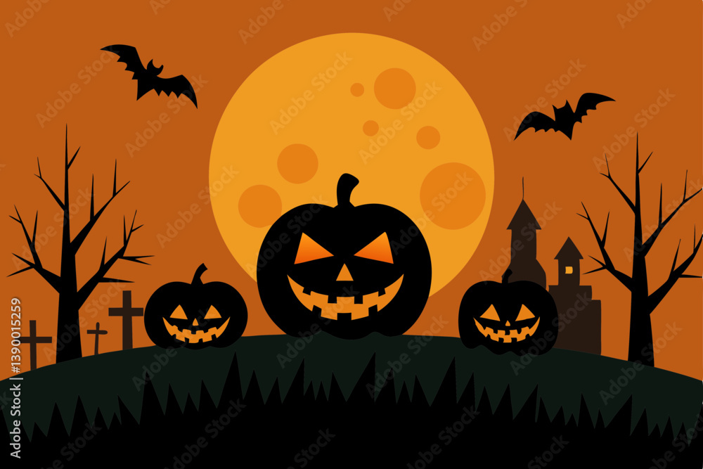 Halloween background with pumpkin and bats Halloween background with pumpkin and bats