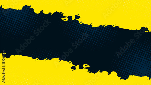 Yellow background with dark diagonal stripes across it and non-contrast halftone dots.