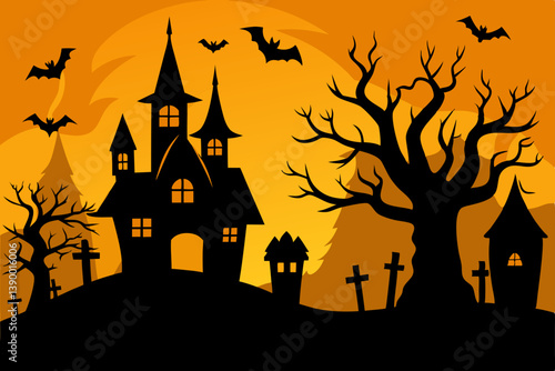 Halloween background with haunted house