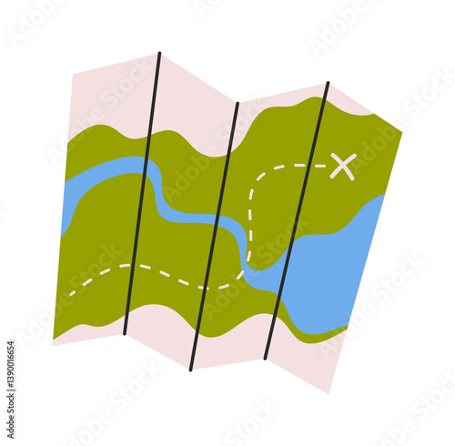 Hand-drawn touristic paper route map