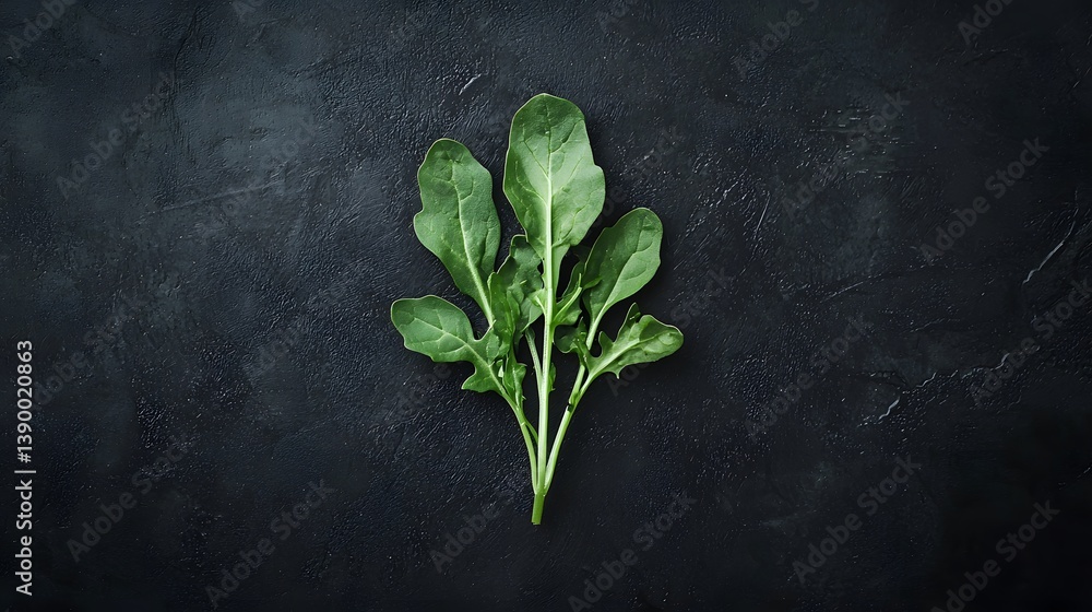 Naklejka premium Fresh Arugula Leaves on Dark Background for Culinary Use