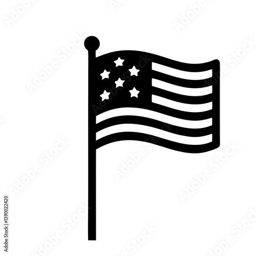 Simplified American Flag Icon Waving With Stars And Stripes Illustration