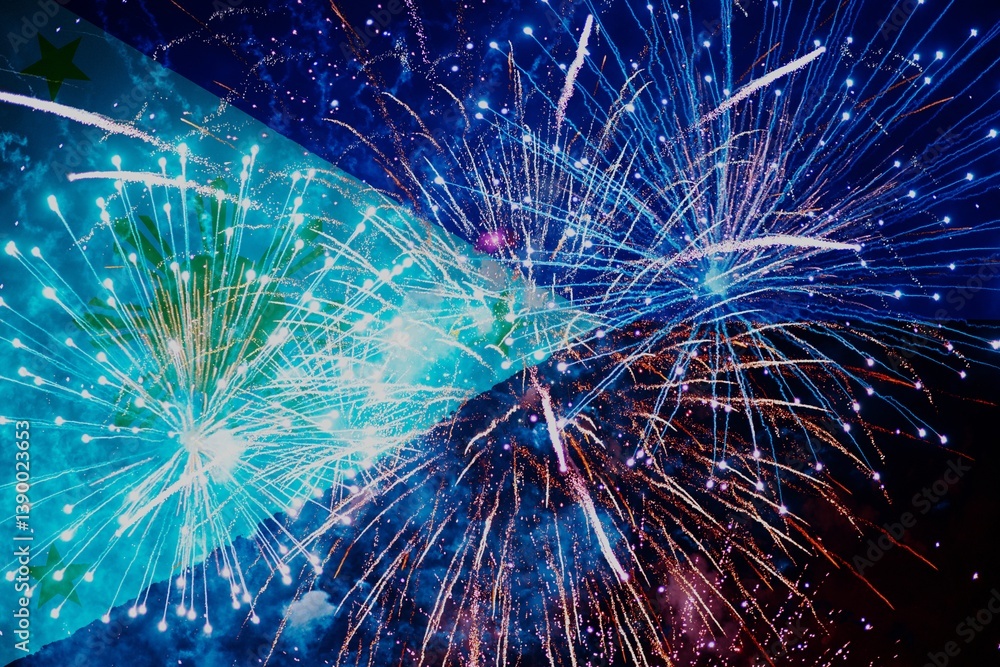 Firework styled in colors of flag of Philippines. Holiday, celebration concept