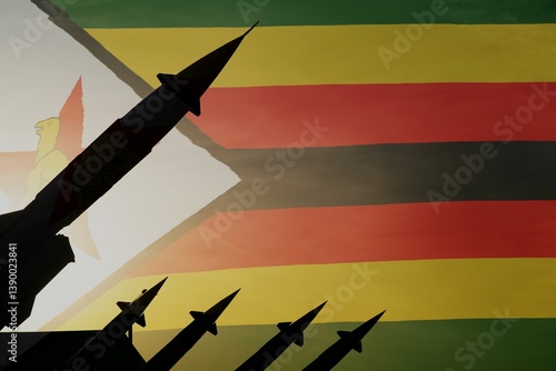 Obraz na płótnie Missiles on a background of flag of Zimbabwe. Copy space on the right side w salonie