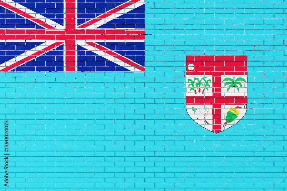 Flag of Fiji depicted on a brick wall. Flat view
