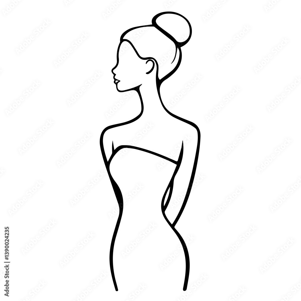 Fototapeta premium Stylized Female Silhouette in Dress – Beauty Line Drawing