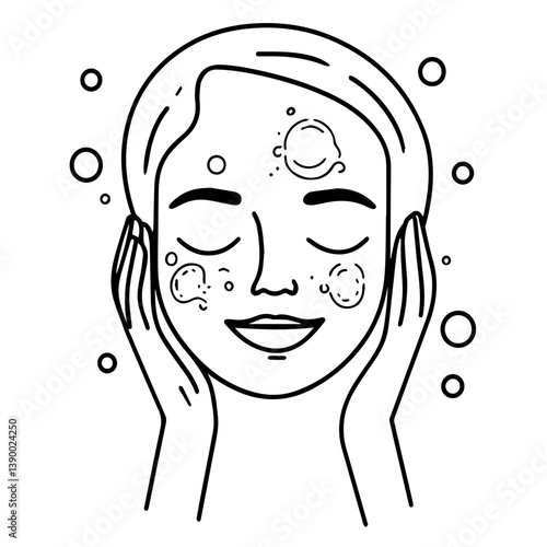 Face Cleansing Illustration | Spa & Skincare Line Drawing | Bathroom Wall Art

