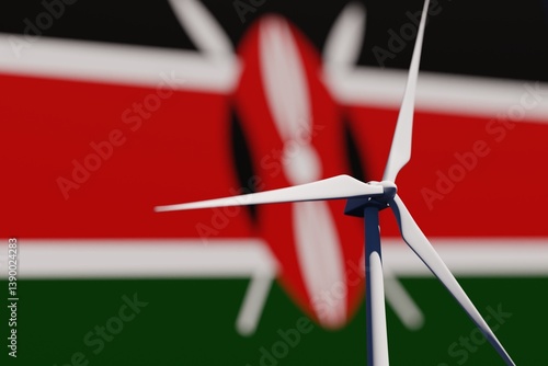Obraz na płótnie Wind turbine on a background of blurred flag of Kenya. Wind power concept, selective focus w salonie