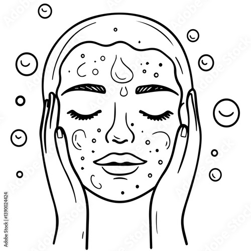 Face Cleansing Illustration | Spa & Skincare Line Drawing | Bathroom Wall Art

