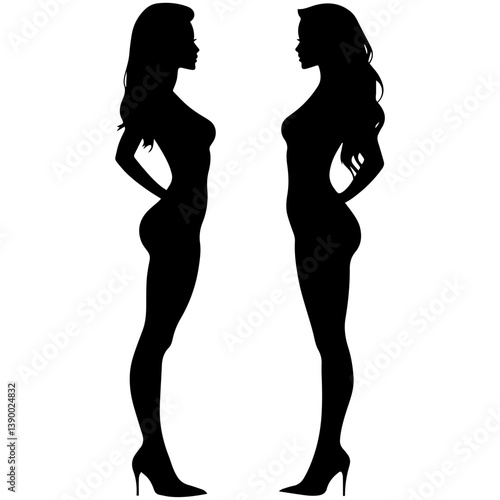 Facing Female Silhouettes Vector – High Heel Style

