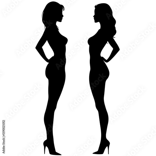 Facing Female Silhouettes Vector – High Heel Style

