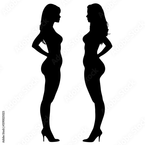 Facing Female Silhouettes Vector – High Heel Style

