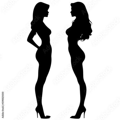 Facing Female Silhouettes Vector – High Heel Style

