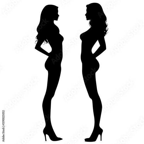 Facing Female Silhouettes Vector – High Heel Style

