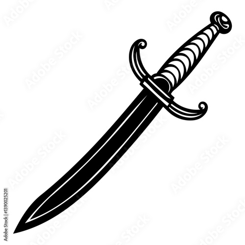 icon of 17th century saber black silhouette vector illustration isolated on transparent background