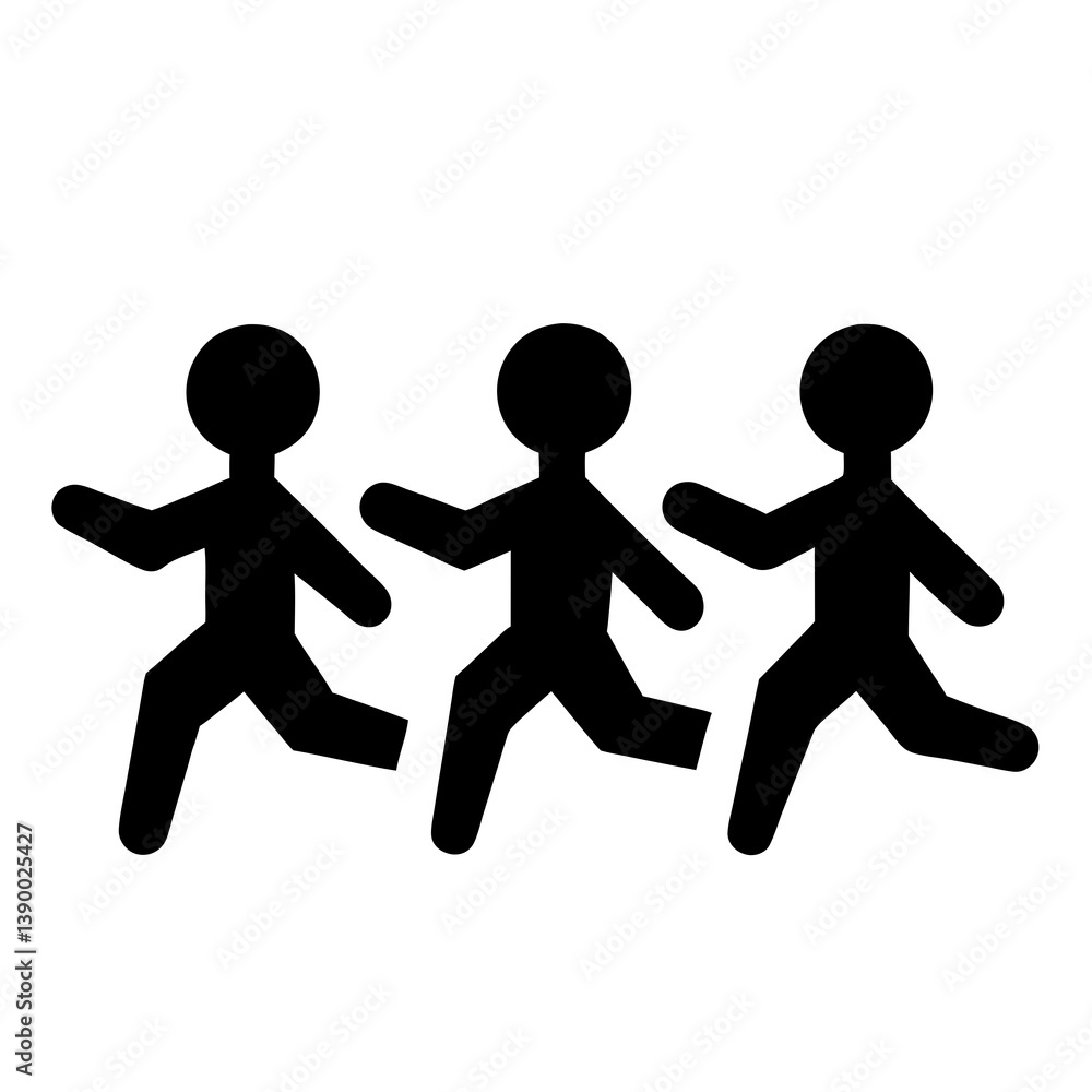 Three Simple Black Figures Running Together On A White Background Vector Illustration Three Simple Black Figures Running Together On A White Background Vector Illustration