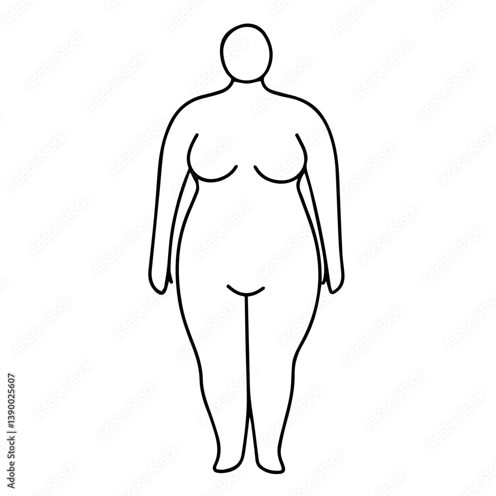 Continuous line woman fat big body hand drawn illustration one line vector Continuous line woman fat big body hand drawn illustration one line vector