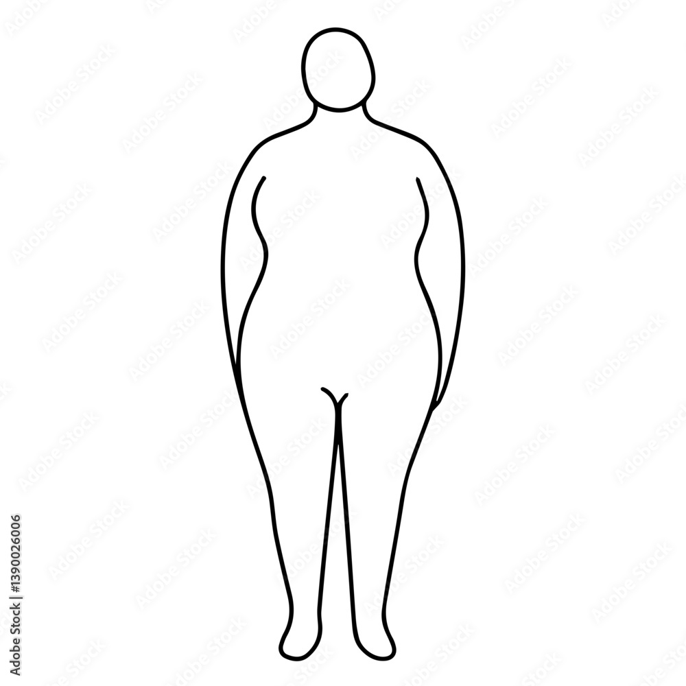 Continuous line woman fat big body hand drawn illustration one line vector