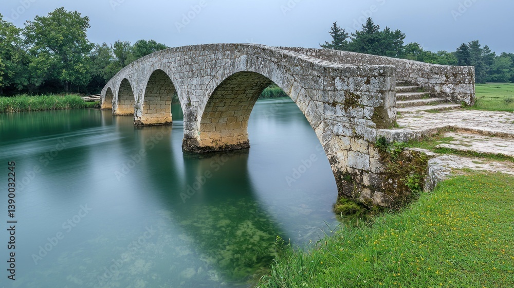 Ancient stone bridge over a serene river Ancient stone bridge over a serene river