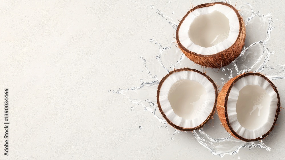 Fototapeta premium Coconut Halves Splash Freshness
