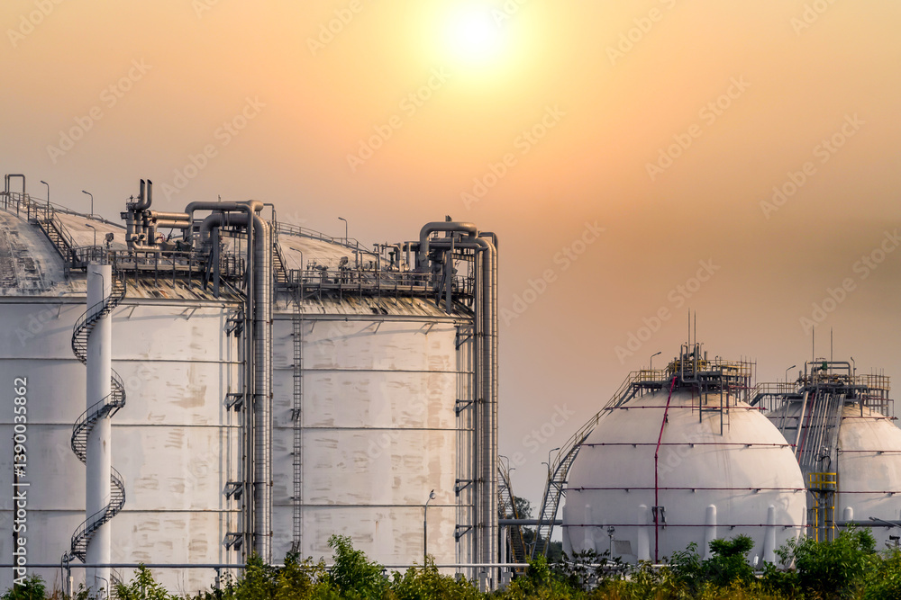 Oil storage tank industrial oil tank in refinery industrial plant, Industry storage oil fuel tank chemical refinery factory plant, Storage fuel tank in oil Industrial refinery.