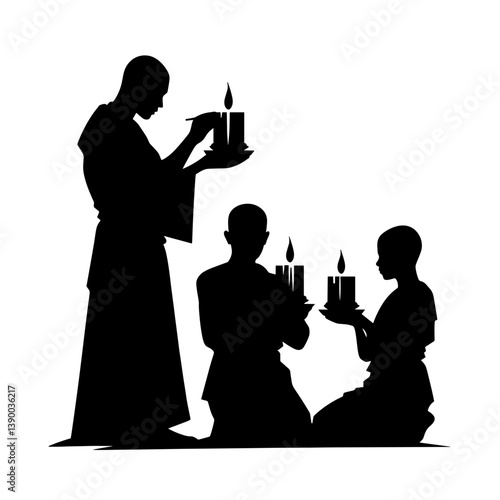 Group of monks holding candles for Vesak celebration