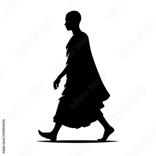 Monk walking mindfully for Vesak observance