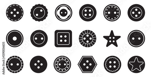 Sewing buttons icon collection. Set of black sewing buttons