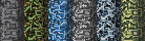 Set of pixel camouflage background. Vector illustration