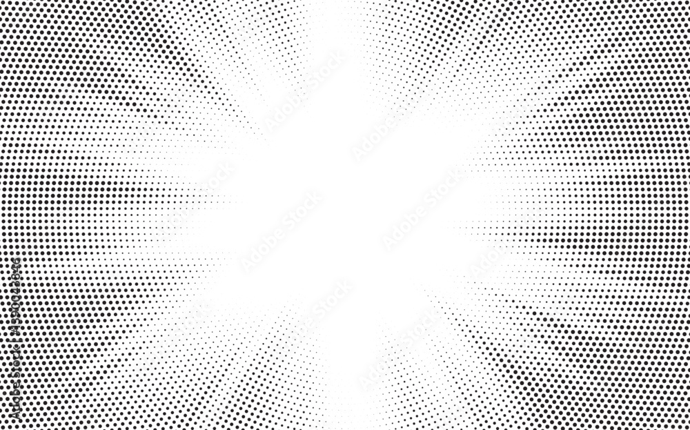 Halftone gradient sun rays pattern. Abstract halftone vector dots background. monochrome dots pattern. Vector background in comic book style with sunburst rays and halftone. Retro pop art design.