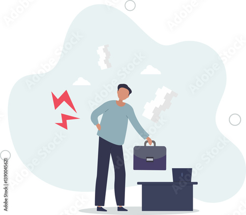 Office syndrome back pain, sitting and work too long causing back ache or inflammation of neck, shoulder and back muscles concept.flat character life .