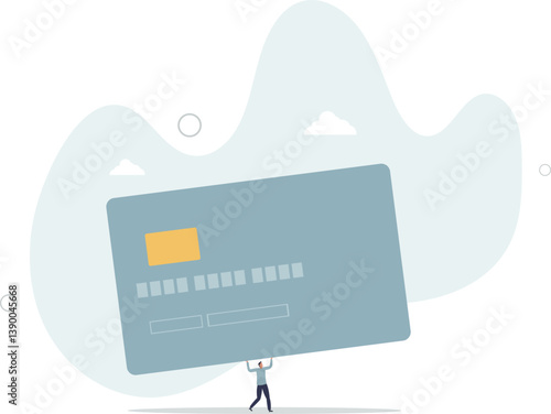 Credit card debt, financial problem, loan or obligation to pay back, over spending or expense, money trouble or despair concept.flat character life .