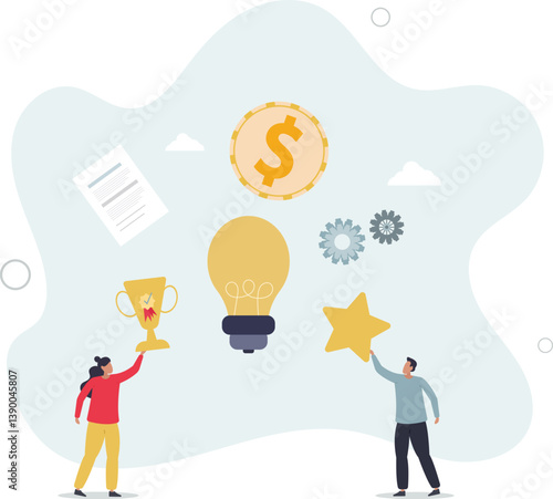 Employee recognition and rewards with motivation bonus.Reward after successful professional job or excellent results.flat character life .