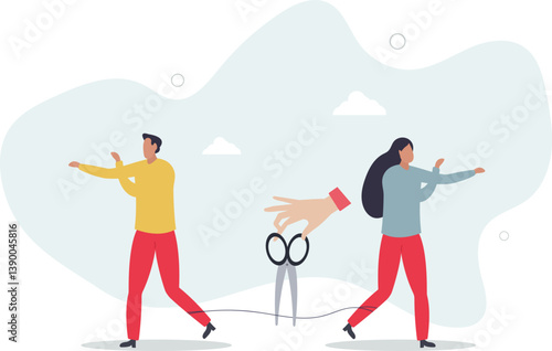 Divorced couple, separation of broken marriage end of relationship concept.flat character life .